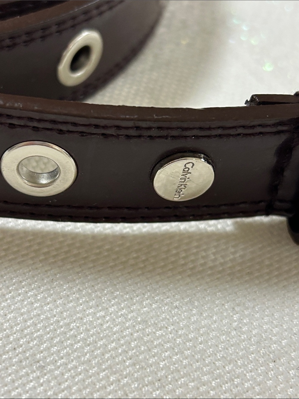 Calvin Klein Brown Leather Eyelet Belt with Silver Hardware image 2